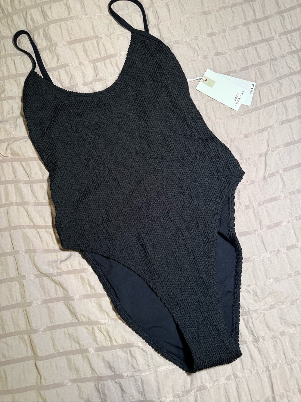 Good American black Textured One-Piece Swimsuit
